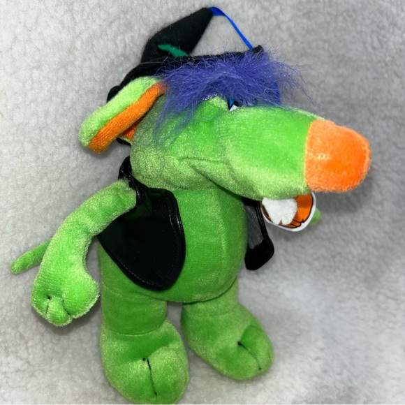 Kellytoy rat w/leather vest vintage halloween green purple orange paper tag 7" - Picture 8 of 13